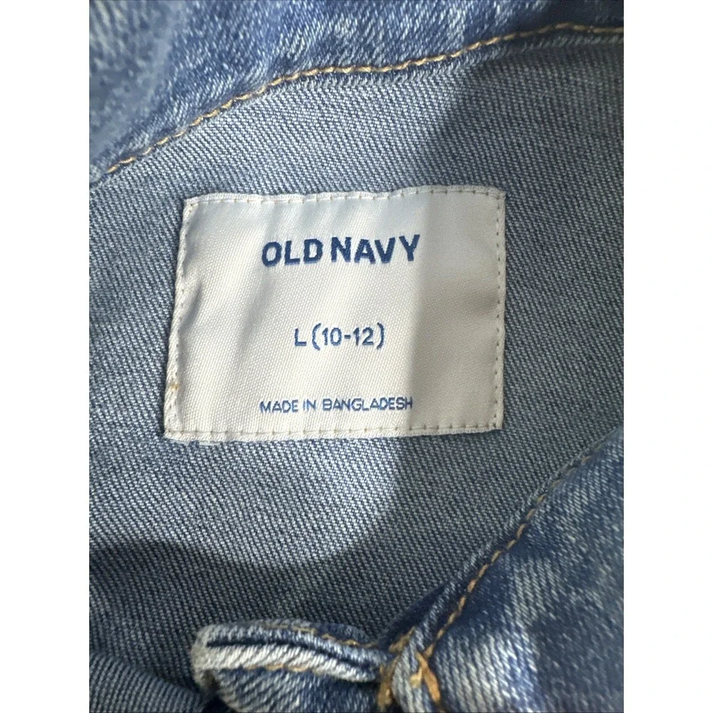 Old Navy Girls Med Wash Denim Button Up Blue Jean Jacket, Size‎ L (10-12)